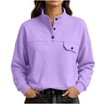 thumbnail image 3 of DailyTrove Women Solid Color Loose Pullover Sweatshirt, Mock Neck Long Sleeve Button Detail Pocket Casual Tops, 3 of 6