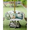 thumbnail image 4 of Fsddascl Green Eucalyptus Leaves Outdoor Tablecloth - 54 Inch Round Dining Table Cover, Watercolor Vase Birds Botanical Waterproof Outdoor Table Cloth with Umbrella Hole & Zipper for Picnic/Patio, 4 of 7