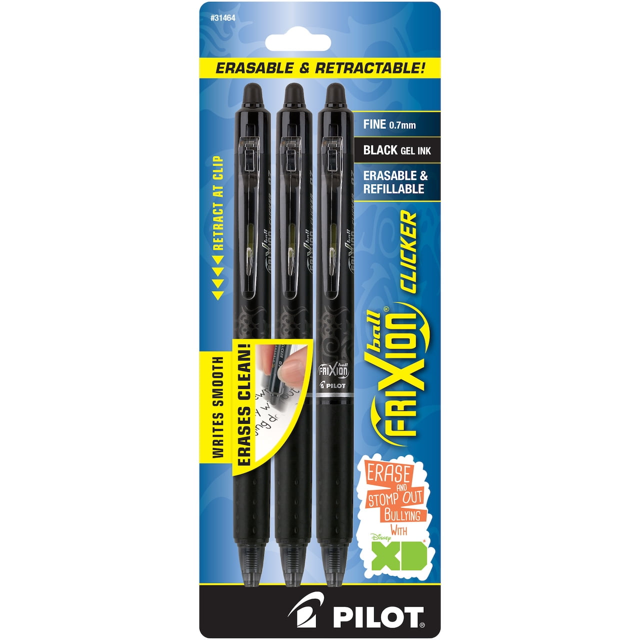 Pack of 3 Pilot FriXion Clicker Retractable Erasable Gel Pens Fine Point 0.7mm 