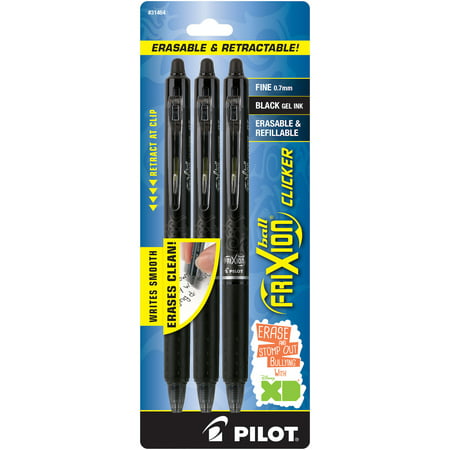 Pilot Frixion Clicker Erasable Gel Pens, Fine Point, Black Ink, 3 Pk, (Best Gel Pen In India)