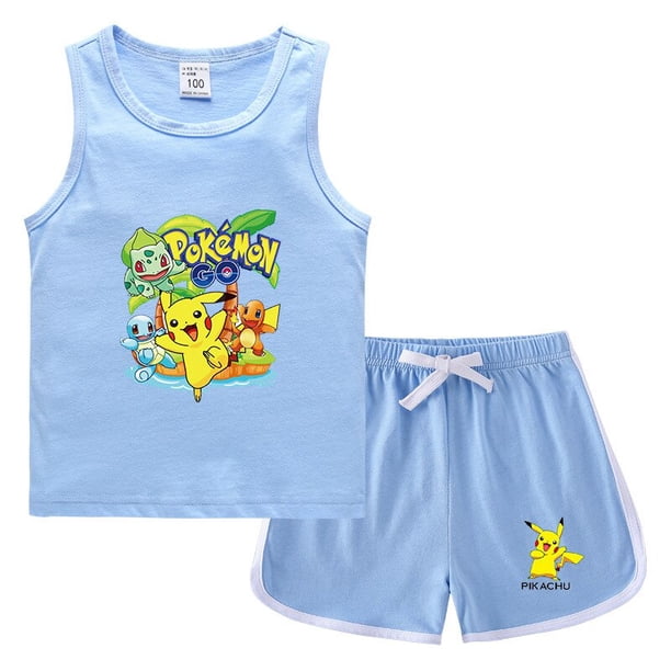 Ropa de bebé Pokemon Pikachu, chándal informal, ropa de algodón puro, camisetas de verano para bebés y pantalones para niños, ropa deportiva Ou qym unisex