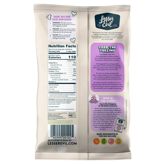 5 Pack Of LesserEvil Organic Himalayan Sweetness Popcorn – 6.4 oz Sweet & Salty Gourmet Snack, With Olive Green Bowl By ValueNest