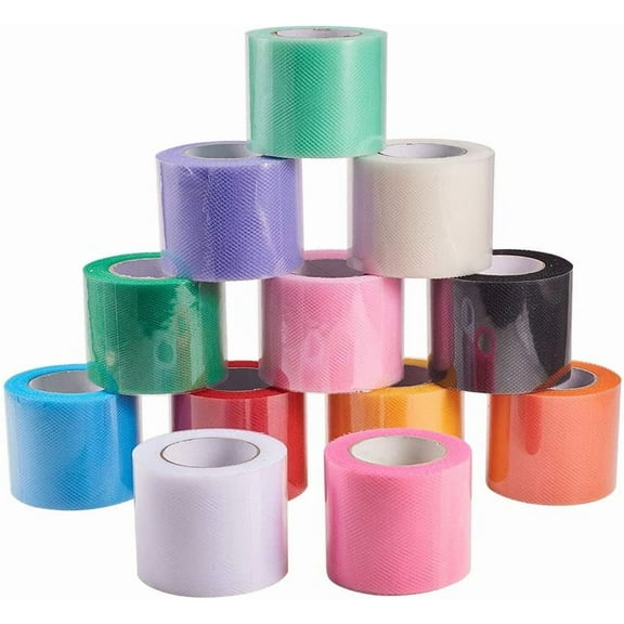 1Set 12 Roll 300 Yards/900FT Rainbow Tulle Fabric Rolls Netting Fabric 2" by 25 Yard Spool for Wedding Party Decoration DIY Craft