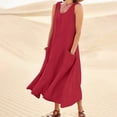 thumbnail image 2 of Womens Solid Color Round Neck Pockets Casual Long Dress Daily Tank Dress Casual Wraps for Women, 2 of 6
