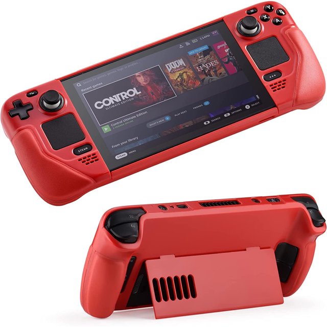 Kickstand Case for Steam Deck White Red - Protective and Reliable Accessory with Stand Function