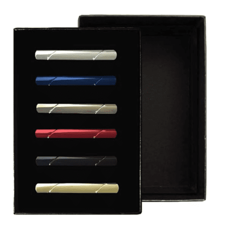 6 Pack Tie Clips for Men, Black Gold Blue Gray Silver Red Tie Bar Set for Regular Ties, Luxury Box Gift Ideas (Elegant Style) Size: 2.3'' x 0.23'