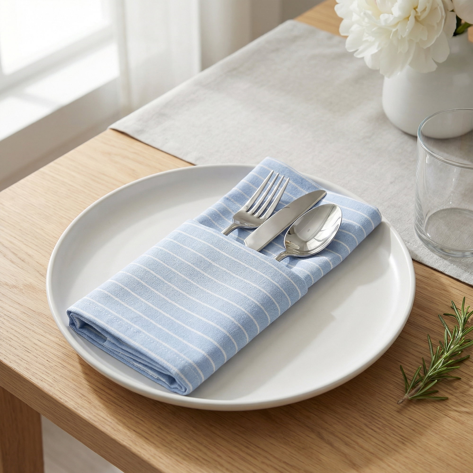 Unique Bargains 6Pcs Washable Reusable Table Dinner Napkins Light Blue 24x16inch