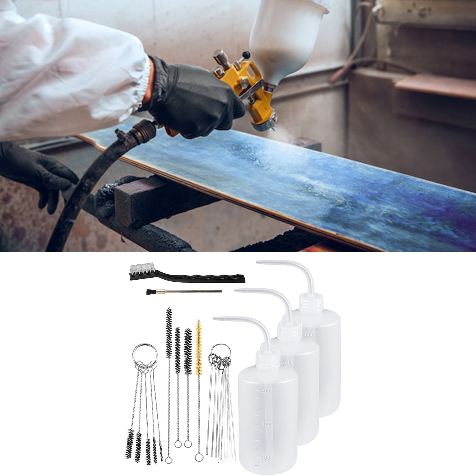 24Pieces Sprayer Paint Cleaning Set with 4 Plastic Bottles and 21 Brushes for High Performances Sprayer Maintenance