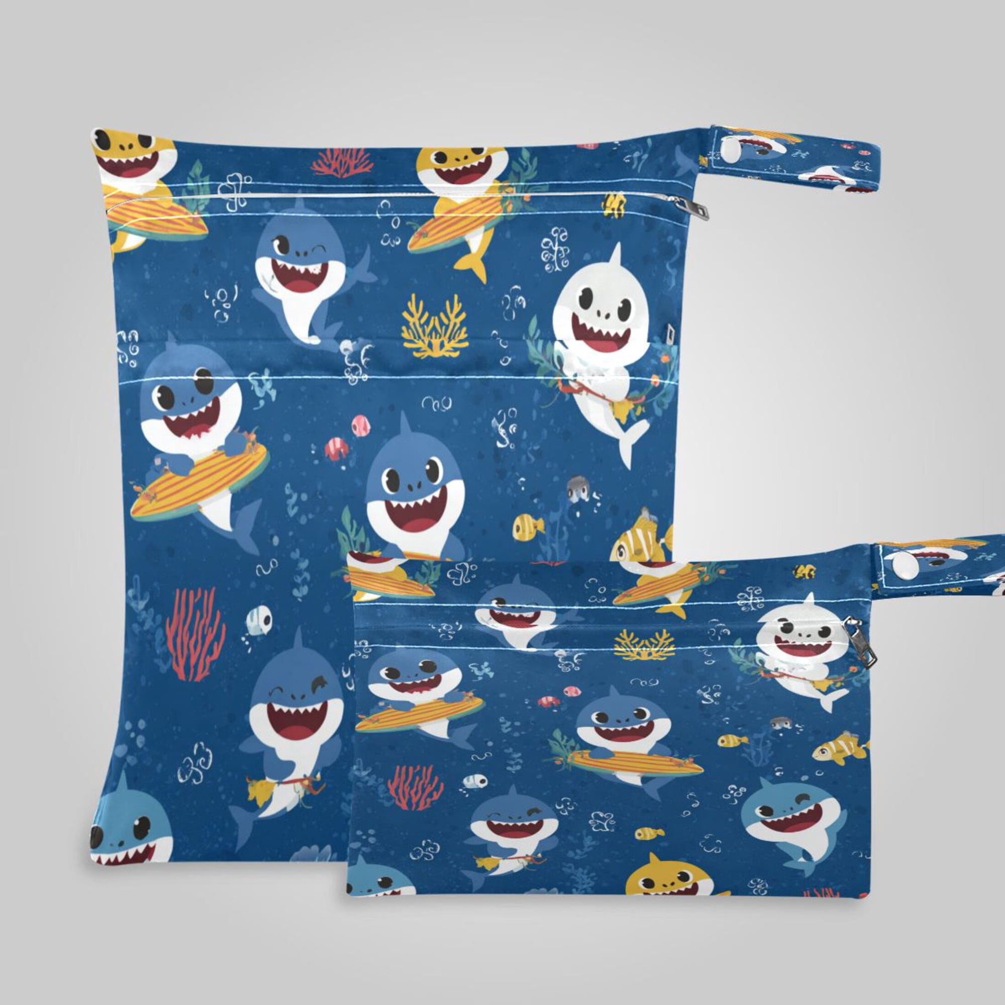 2 Pack Wet Dry Bags,Shark Playtime Vibes Waterproof Reusable Dual Zipper Bags for Swimwear, Gym Clothes, Toiletries, Baby Diapers