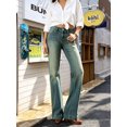 thumbnail image 4 of Women's High Waisted Flare Jeans, Medium Blue Wash, with Wide Stitched Hem Detail, Bootcut Denim Pants for Fall Casual Wear, 4 of 7