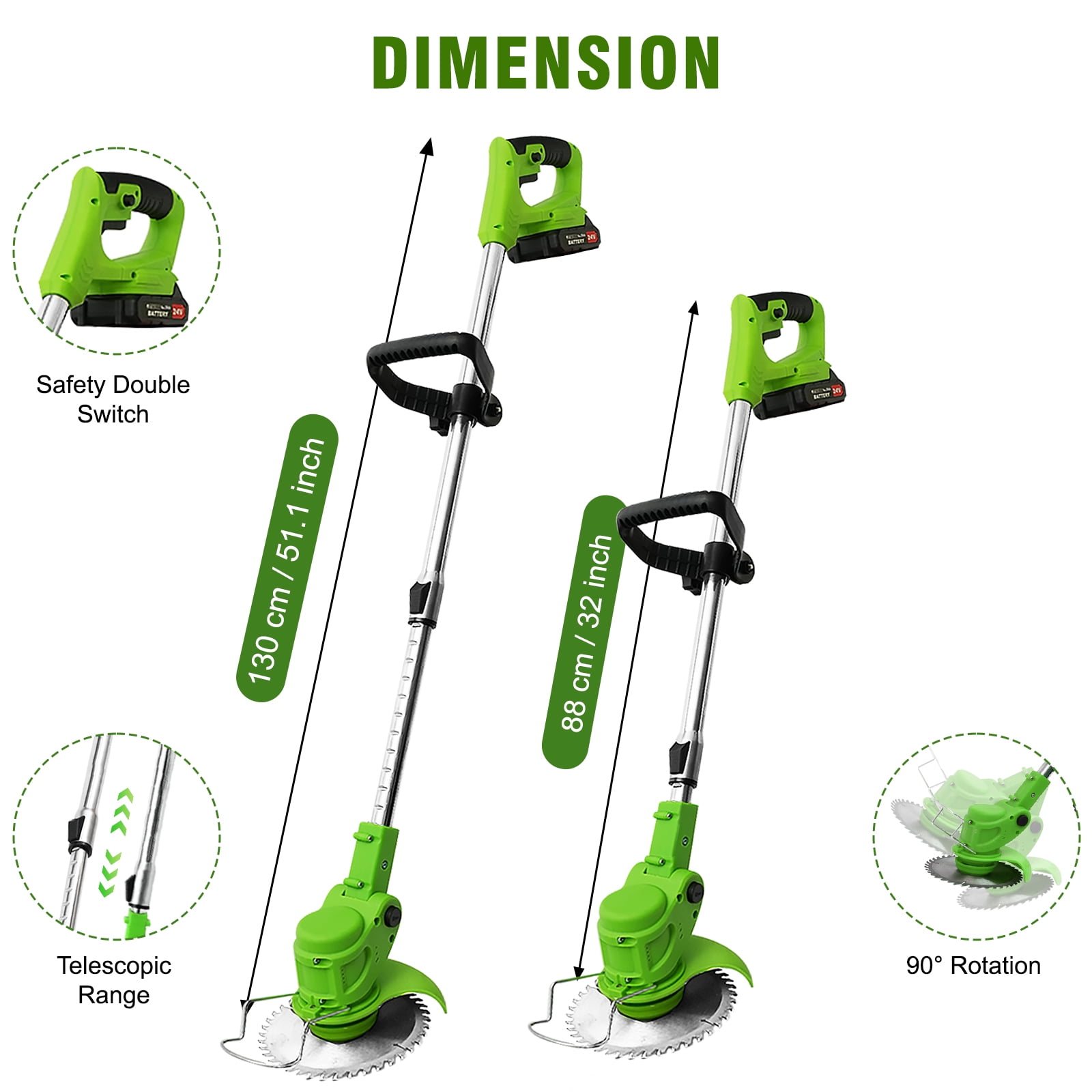 24V 650W Lawn Mover Electric Grass Trimmer Cordless, Weed Eater W/2 Batteries, Lawn Mower Cordless Pruning Cutter Weed Wacker Garden Trimming Tool