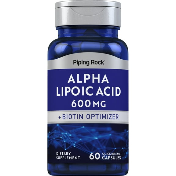 Alpha Lipoic Acid 600mg | With Biotin Optimizer | 60 Capsules | Non-GMO, Gluten Free Supplement | by Piping Rock