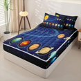 thumbnail image 2 of Erosebridal Educational Solar System Pattern Zipper Twin Comforter Sets with Fitted Sheet and 2 Pillowcases,Starry Orbit Print Zipper Bedding Set,Blue Golden,Black Reversible, 2 of 6