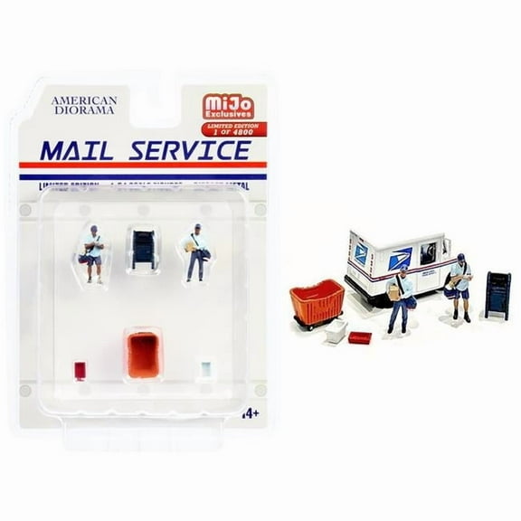 "Mail Service" 6 piece Diecast Set (2 Figurines & 4 Accessories) Ltd Ed to 4800 pcs for 1/64 Scale Models by American Diorama