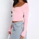 thumbnail image 4 of Blusa Mangas Largas Camisa básica para mujer, top ajustado, cuello en forma de corazón, traje de calle (rosa L) Ygjytge Rosa T L para Mujer, 4 of 6