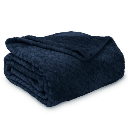 Better Homes & Gardens Oversized Velvet Plush Throw Blanket, 50" x 70", Blue Herringbone