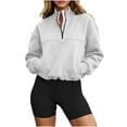 thumbnail image 2 of GERsome Cropped Sweatshirts for Women Long Sleeve Quarter Zip Solid Color Drawstring Hem Pullover White XL, 2 of 8
