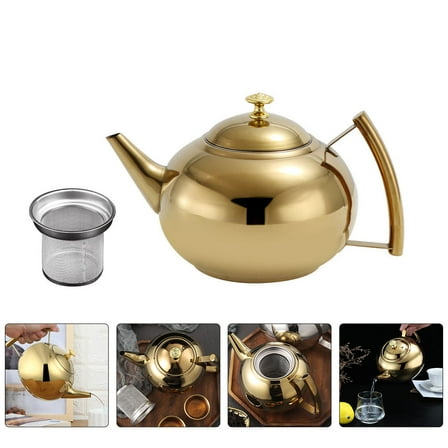 KONTONTY Golden Stainless Steel Tea Pot Decorative Tea Maker Design