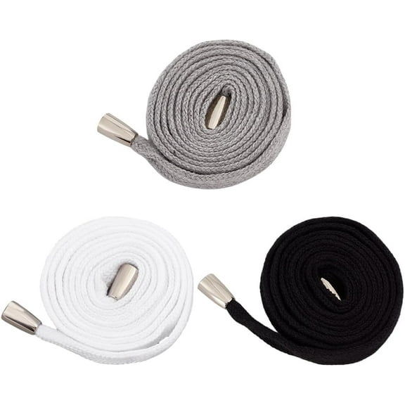 6Pcs 3 Colors Flat Drawstring Cords 39.4 Inch Cotton Cords Drawstring with Alloy Ends Replacement Drawcord String for DIY Pants Sweatshirt Hoodies Jackets Coats Bags