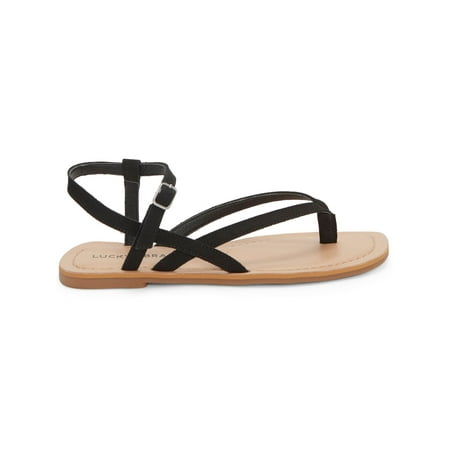Image of LUCKY BRAND Womens Black Comfort Strappy Bylee Square Toe Buckle Leather Thong Sandals 5 M