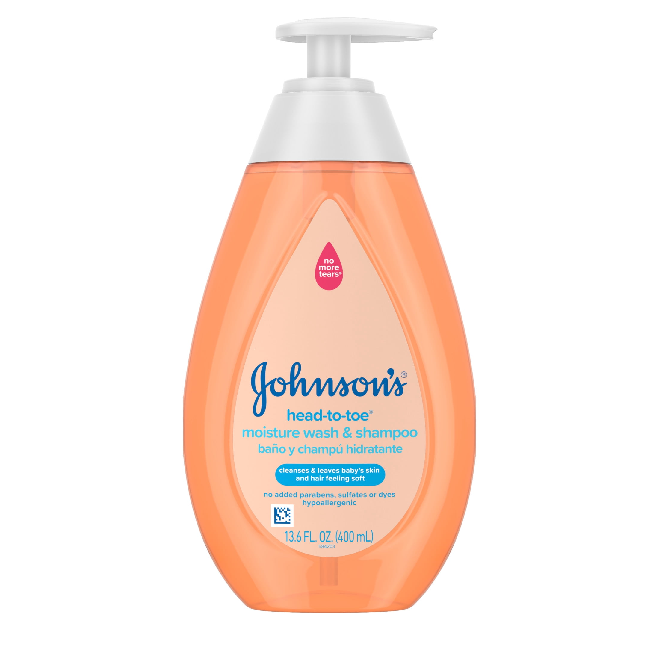 (4 pack) Johnson's Head-to-Toe Gentle Baby Moisture Wash & Shampoo, 13.6 fl. oz