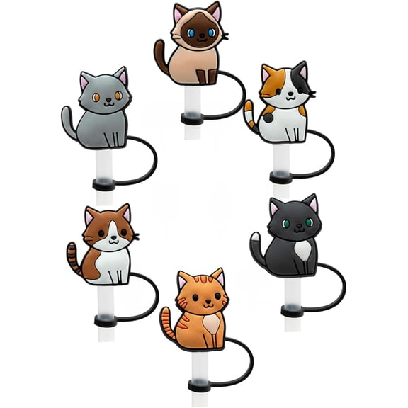 18PCS Cute Cat Straw Covers, Silicone Straw Topper Caps for 7–8mm Diameter Straws, Reusable Dustproof Tumbler Straw Tips for Cups & Drink Accessories