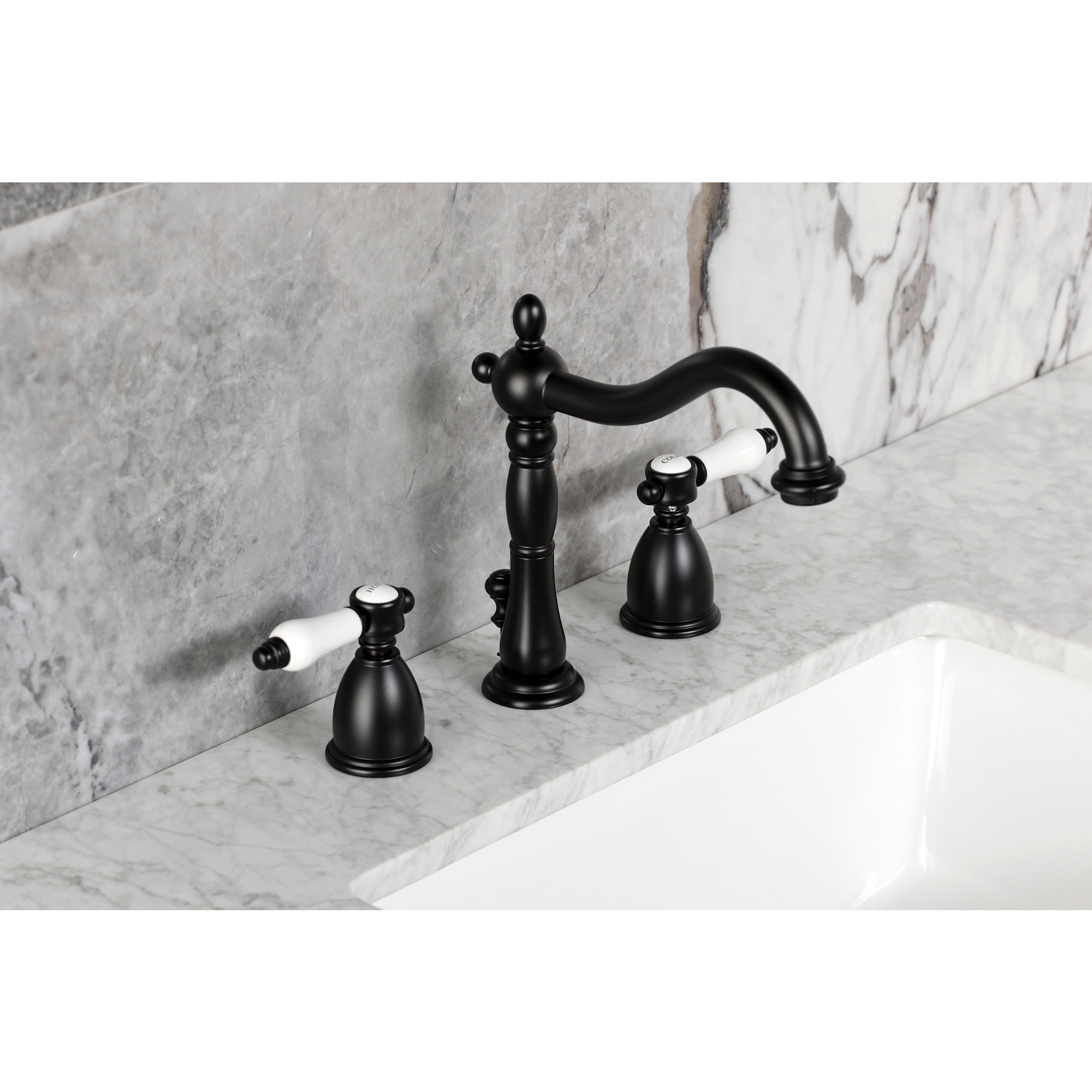 Kingston Brass KB1970BPL Bel-Air Widespread Bathroom Faucet with Brass Pop-Up, Matte Black