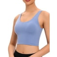 thumbnail image 3 of SAYFUT Women Sports Bra Yoga Bra with Padded Fitness Workout Running Shirts Yoga Crop Tank Top Yoga Vest Sleeveless T-Shirt Plus Size XS-XL ,Black/Blue, 3 of 6