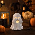 thumbnail image 4 of White Ghost LED Lighted Resin Sculptures Set, Hear See Speak No Evil Design, Cute Spooky Ornament for Halloween Tiered Tray Mantel Shelf, Festive Home Tabletop Decoration, 4 of 8
