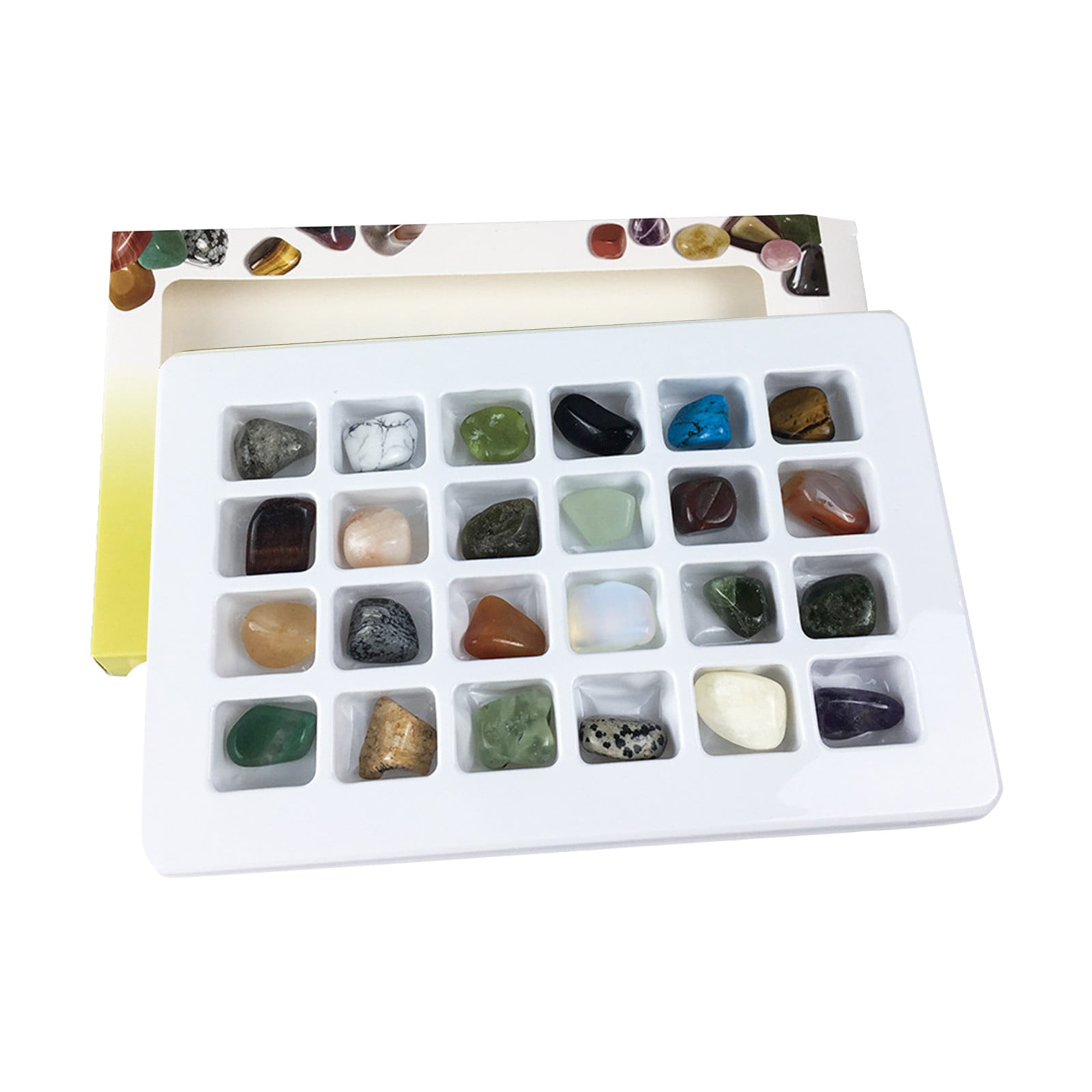 Original Stone Storage Gift Box Natural Crystal Agate Stone 3.74 x 2.36 in 24 Kinds of Ore Samples Christmas Countdown Original Stone 24PC Muticolor