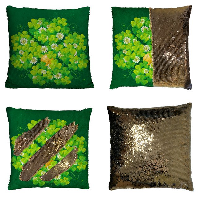 ABPHQTO Feliz Día de San Patricio Reversible Sirena Lentejuelas Funda de Almohada Decoración para el Hogar Funda de Cojín 40x40 cm