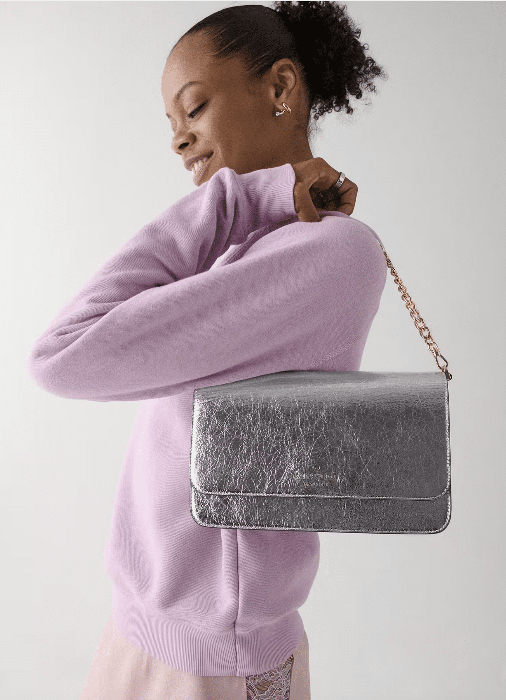 Kate Spade New York Madison Willow Medium Convertible Crossbody Bag, Crinkle Metallic Leather