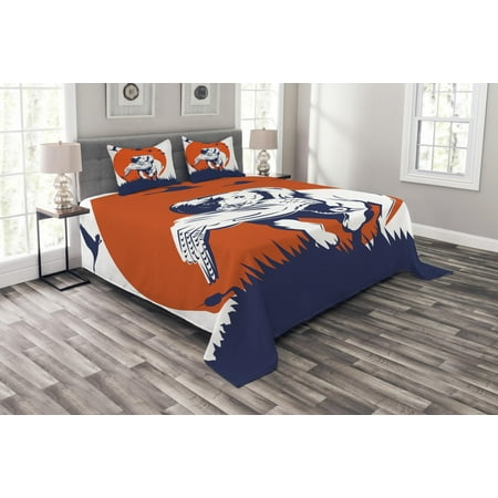 Hunting Bedspread Set, Cocker Spaniel Breed Dog Retrieving the Pheasant Flying Ducks at Sunset, Decorative Quilted Coverlet Set with Pillow Shams Included, Dark Blue Orange White, by (Best Duck Retrieving Dogs)