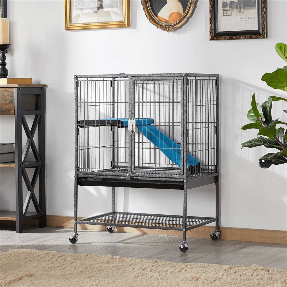 Alden Design Metal Animal Cage with Wheels for Adult Rats/Chinchillas/Guinea Pigs, Black