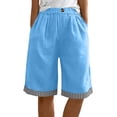 thumbnail image 6 of Cotton Linen Long Shorts for Women Baggy Knee Length Bermuda Shorts Casual Wide Leg Elastic Waist Lounge Shorts with Striped Trim, 6 of 9
