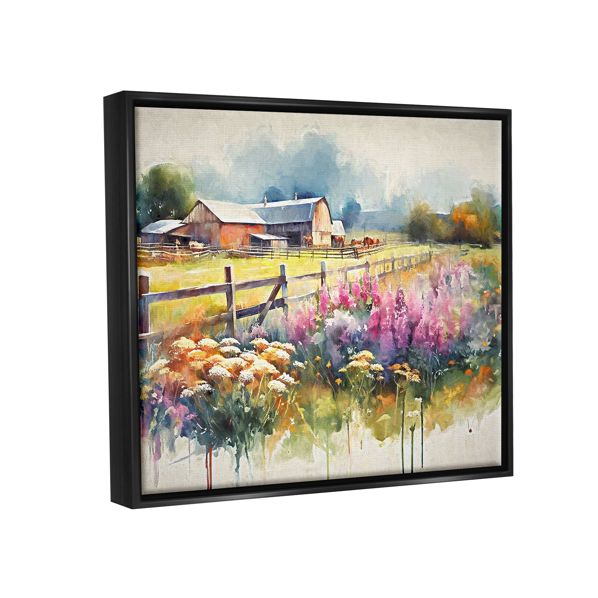 Stupell Industries Country Barn Modern Painting Landscape Painting Black Floater Framed Canvas Art Print Wall Art, 21 x 17