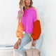 thumbnail image 3 of Mujer Suéter De Cuello Redondo Empalmado Bloques De Color De Moda Transpirable Suéter Femenino Rosa Rojo L, 3 of 6