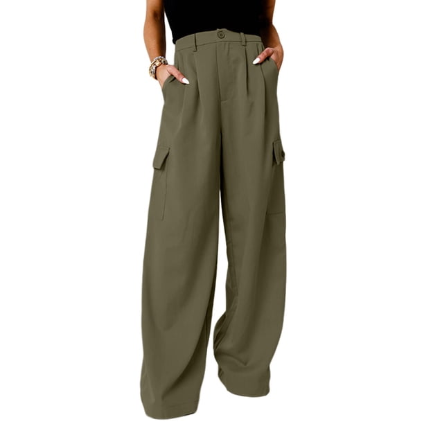 Pantalones cargo Dokotoo de pierna ancha y cintura alta, color verde, para mujer