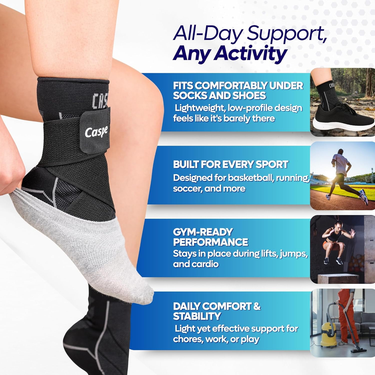 Caspe 2 Pack Breathable Ankle Brace with Adjustable X-Strap – 3D Knit Compression Support for Men & Women, Workout, Sports & Daily Use