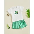 thumbnail image 5 of Qmyliery Baby Toddler Boy Golf Outfit Cart Embroidery Short Sleeve T-shirt Plaid Shorts with Pockets 2 Pcs Set 6 12 18 24 Months 3 Years, 5 of 10