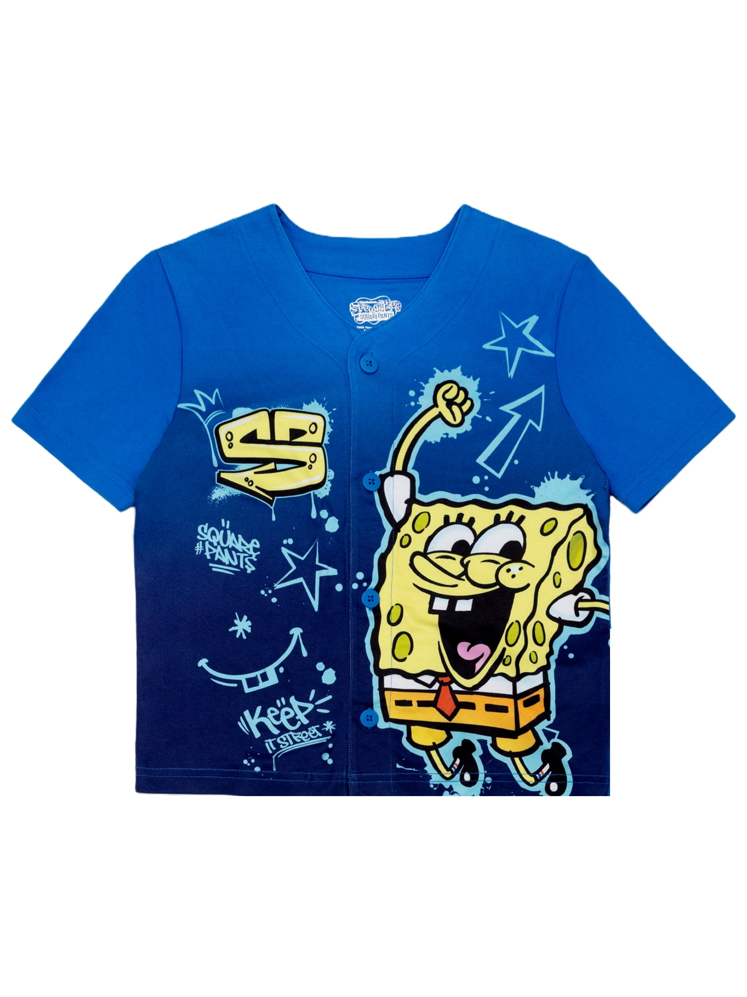 SpongeBob SquarePants Boys Short Sleeve Top and Short Jersey Coat Pajama Set, 2-Piece, Sizes 4-12
