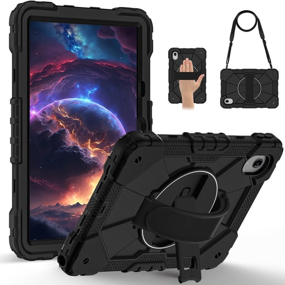 Dteck Case for Lenovo Idea Tab 11" 2025/ Tab M11 2024/ K11 (TB336FU/TB330FU), Drop-Proof Case with Rotate Stand/Shoulder Strap,Black