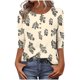 thumbnail image 1 of 3/4 Manga Casual Tops para las Mujeres Impreso Botón Camiseta Cómoda Y Suelta, Blusa de Cuello Redondo para Diario, 1 of 8