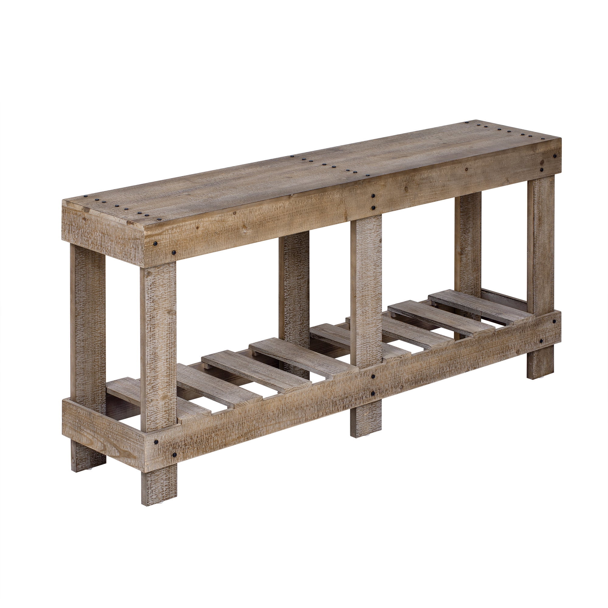 Euroco 63" Long Console Table, Wood Entryway Table with Plank Under-Shelf and 6 Reinforced Legs, Sofa Table for Hallway Living Room,Natural