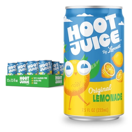 Hoot Juice Original Lemonade, Low Calorie, Low Sugar, Crisp, 12 pack, 7.5 fl oz cans
