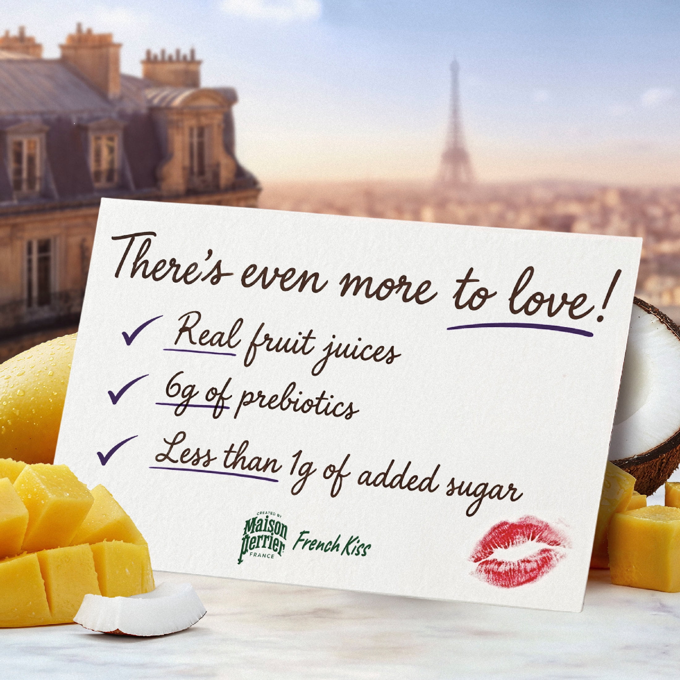 Maison Perrier French Kiss Sweetened Sparkling Water, Mango & Coconut Flavors with Real Fruit Juices, 24PK