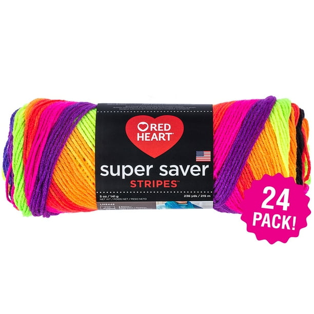 Red Heart Super Saver Yarn Bright Stripe, Multipack of 24 Walmart