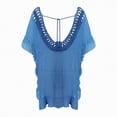thumbnail image 6 of NIEWTR Women's Bathing Suit Cover Up Striped Print Drawstring Waist Loose Swim Cover Up(Blue,One Size), 6 of 7