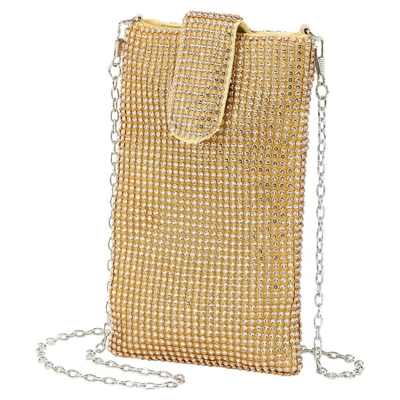 Uxcell Evening Handbags Clutch Purses for Women, Crossbody Bag Crystal Rhinestone Purse Small Shoulder Bag Sparkly for Wedding Party Cocktail Gold