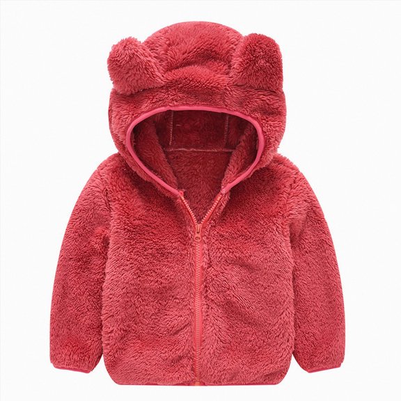 Wonitaaizi Boys Fleece Hooded Jacket Unisex Toddler Sweatshirt Bear Ear Zip Up Sweater Outwear Hoodie (12-18 Months,Red)